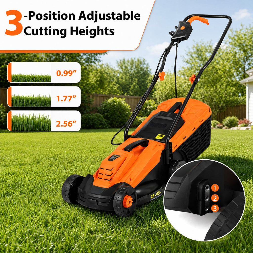 13-Inch 12-Amp Corded Electric Lawn Mower with 3-Position Height Adjustment-Orange