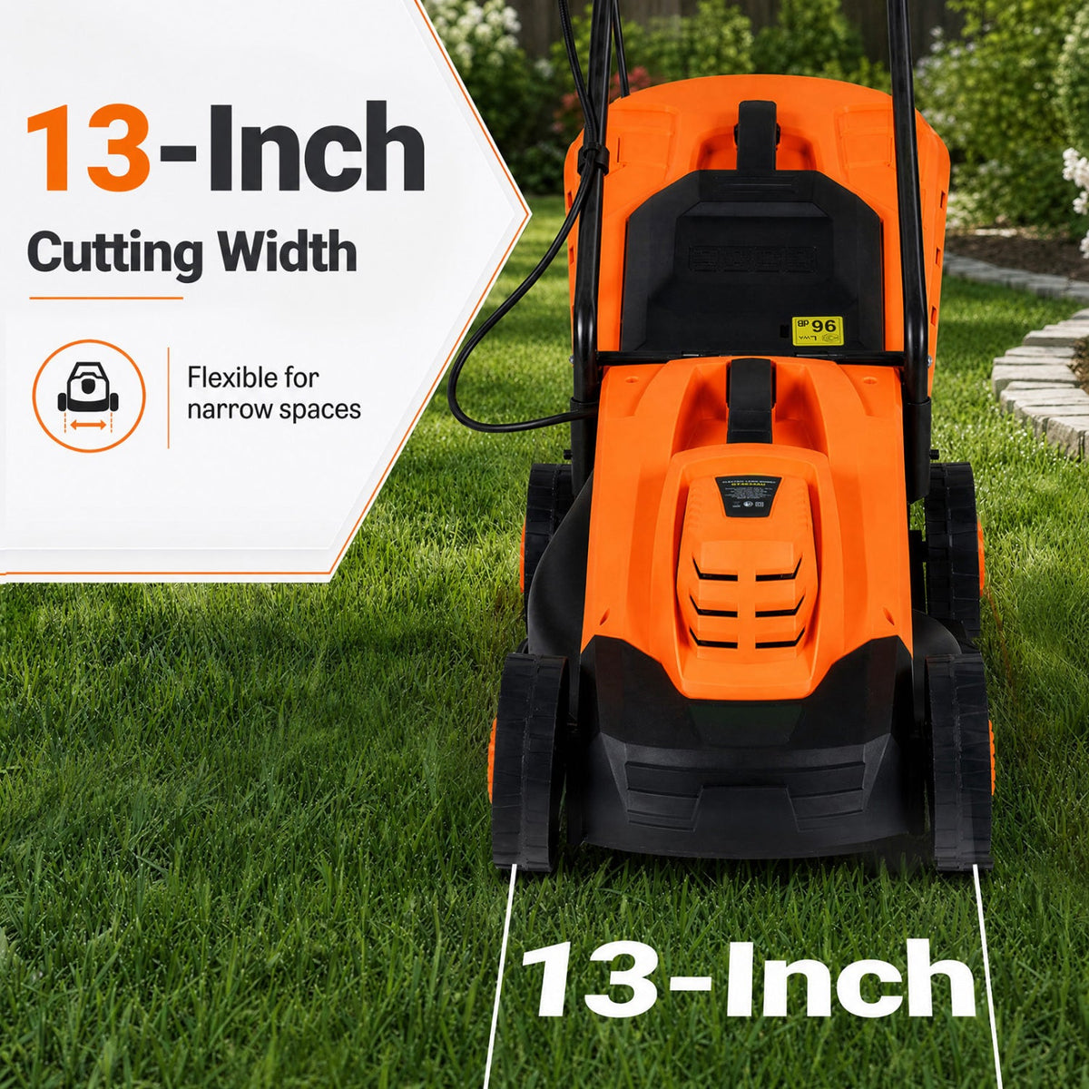 13-Inch 12-Amp Corded Electric Lawn Mower with 3-Position Height Adjustment-Orange