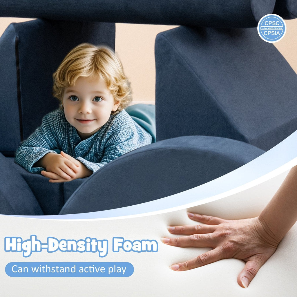 13 Pieces Convertible Modular Kids Play Couch for Nursery Playroom Bedroom-Blue
