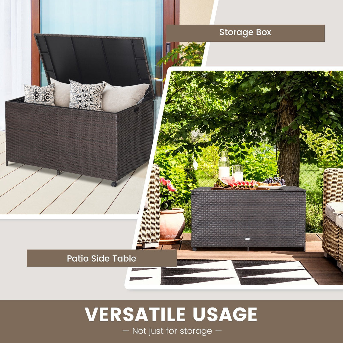 Outdoor Wicker Storage Box with Zippered Liner-133 Gallon