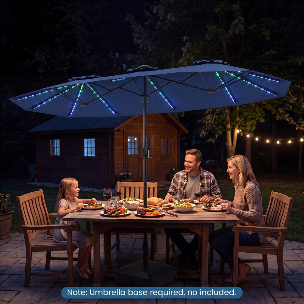 13 FT Double-Sided Patio Umbrella with Color-Changing Flowing Solar LED Lights-Navy
