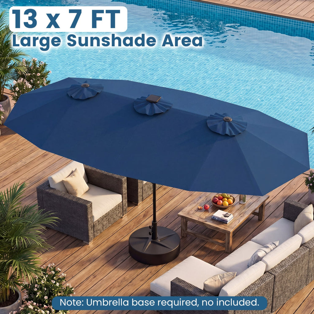 13 FT Double-Sided Patio Umbrella with Color-Changing Flowing Solar LED Lights-Navy