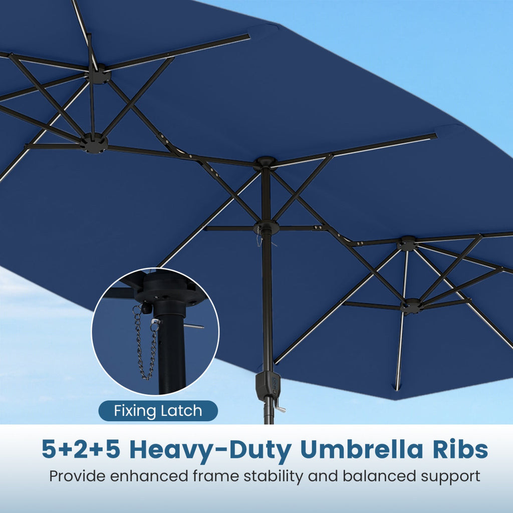 13 FT Double-Sided Patio Umbrella with Color-Changing Flowing Solar LED Lights-Navy