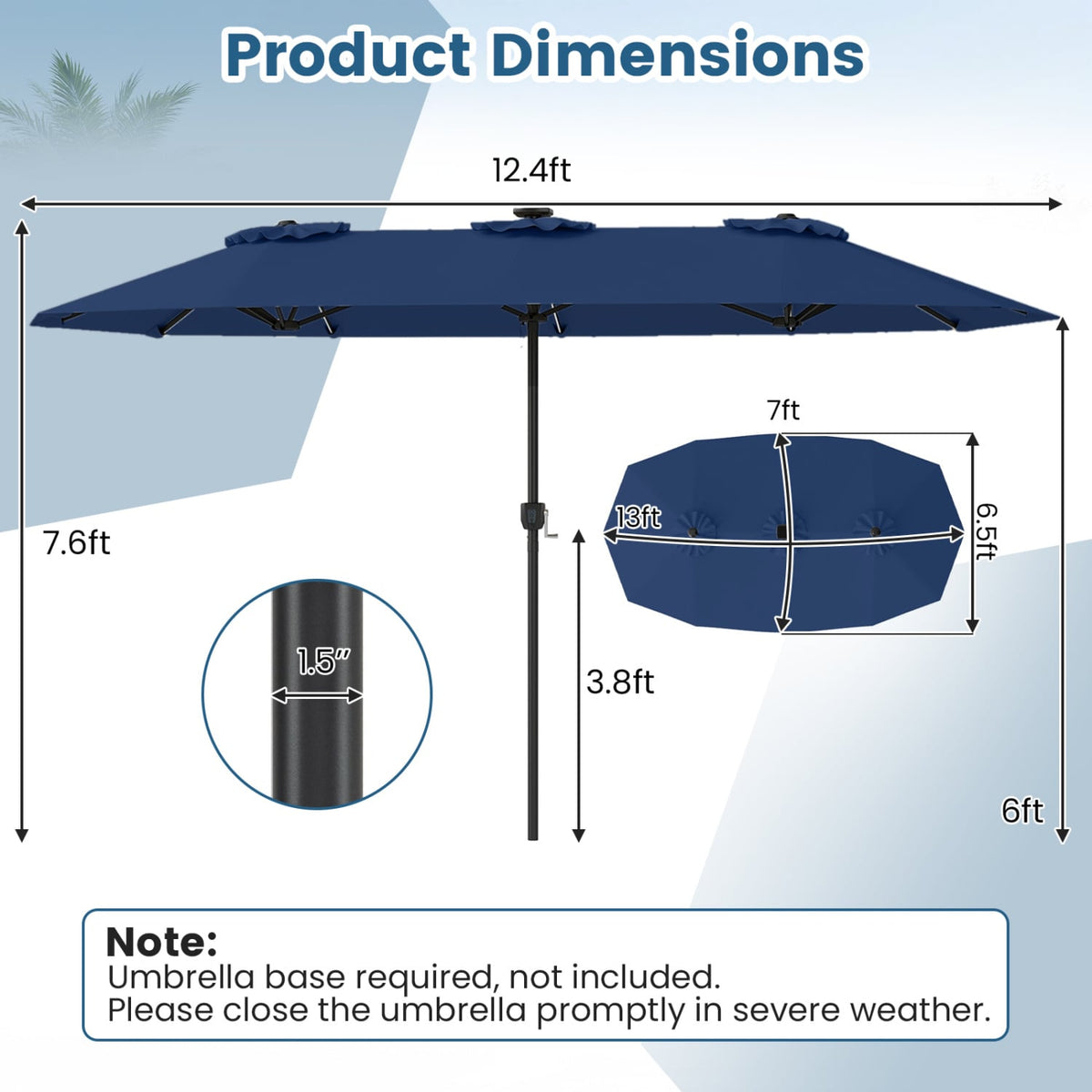 13 FT Double-Sided Patio Umbrella with Color-Changing Flowing Solar LED Lights-Navy