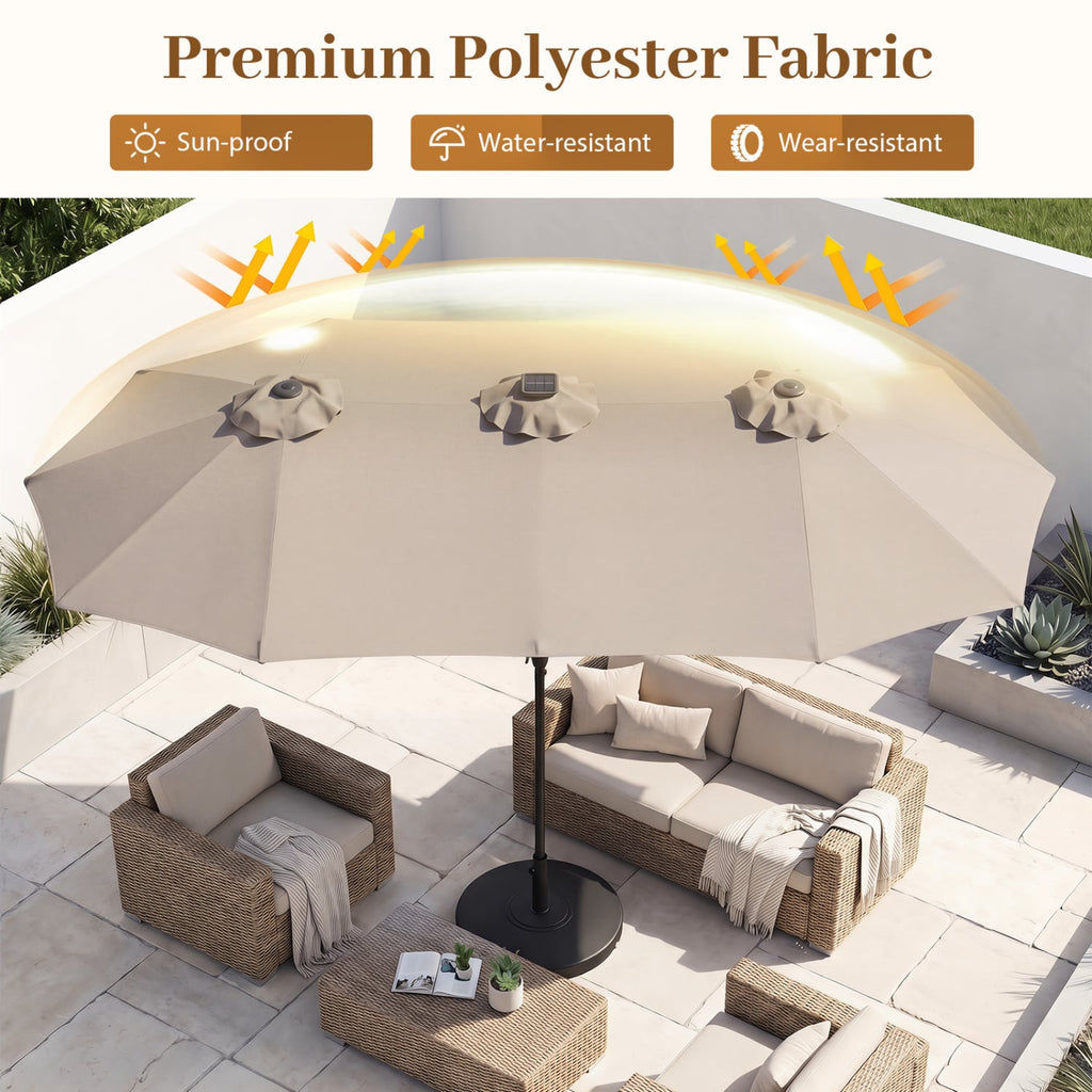 13 FT Double-Sided Patio Umbrella Large Rectangle Market Umbrella with 36 LED Lights-Beige