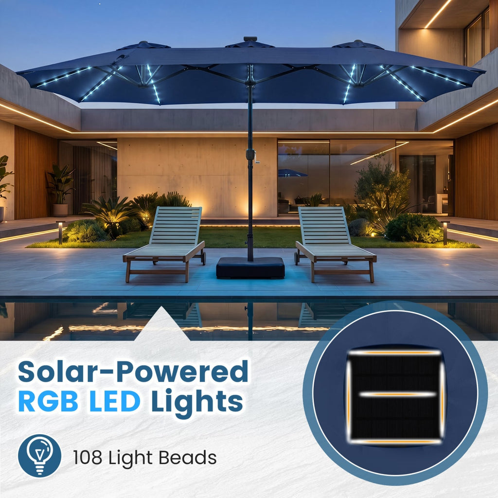 13 FT Double-Sided Patio Umbrella with 108 LED Lights and Base Included-Navy