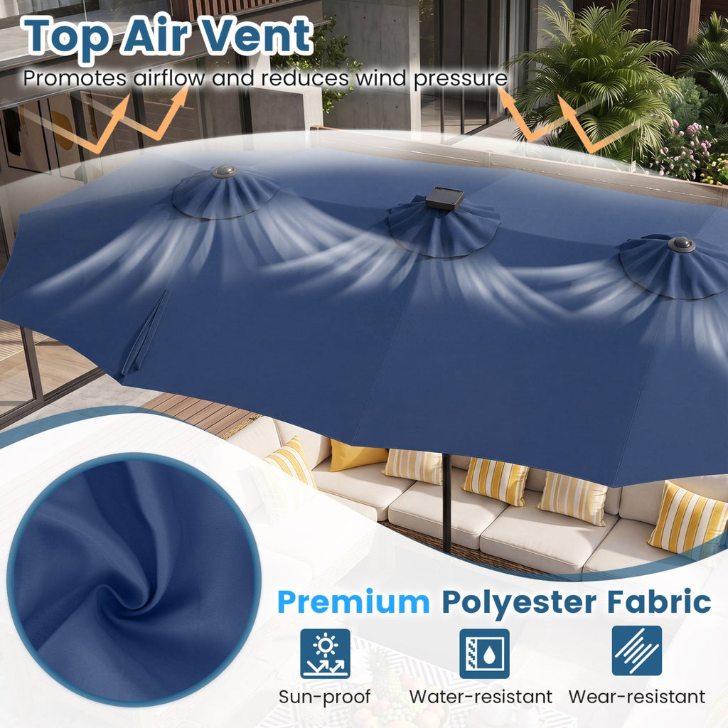 13 FT Double-Sided Patio Umbrella with 108 LED Lights and Base Included-Navy
