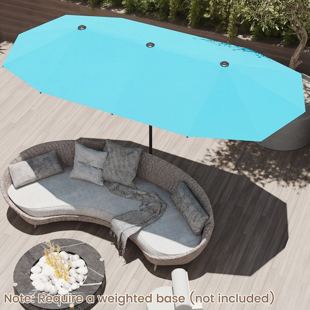 13 Feet Large Patio Umbrella Outdoor Double-Sided Table Market Umbrella with Crank Handle-Turquoise