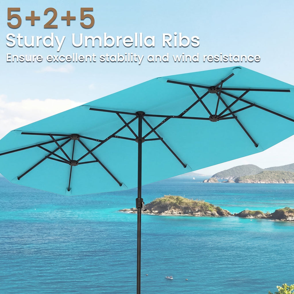 13 Feet Large Patio Umbrella Outdoor Double-Sided Table Market Umbrella with Crank Handle-Turquoise