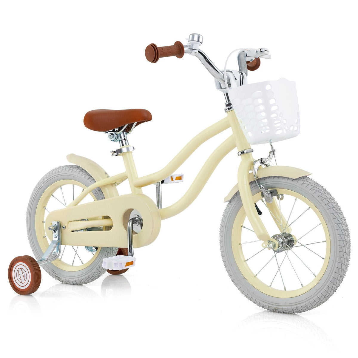 18 Inch Kids Bike Adjustable with Training Wheels and Basket, Cream
