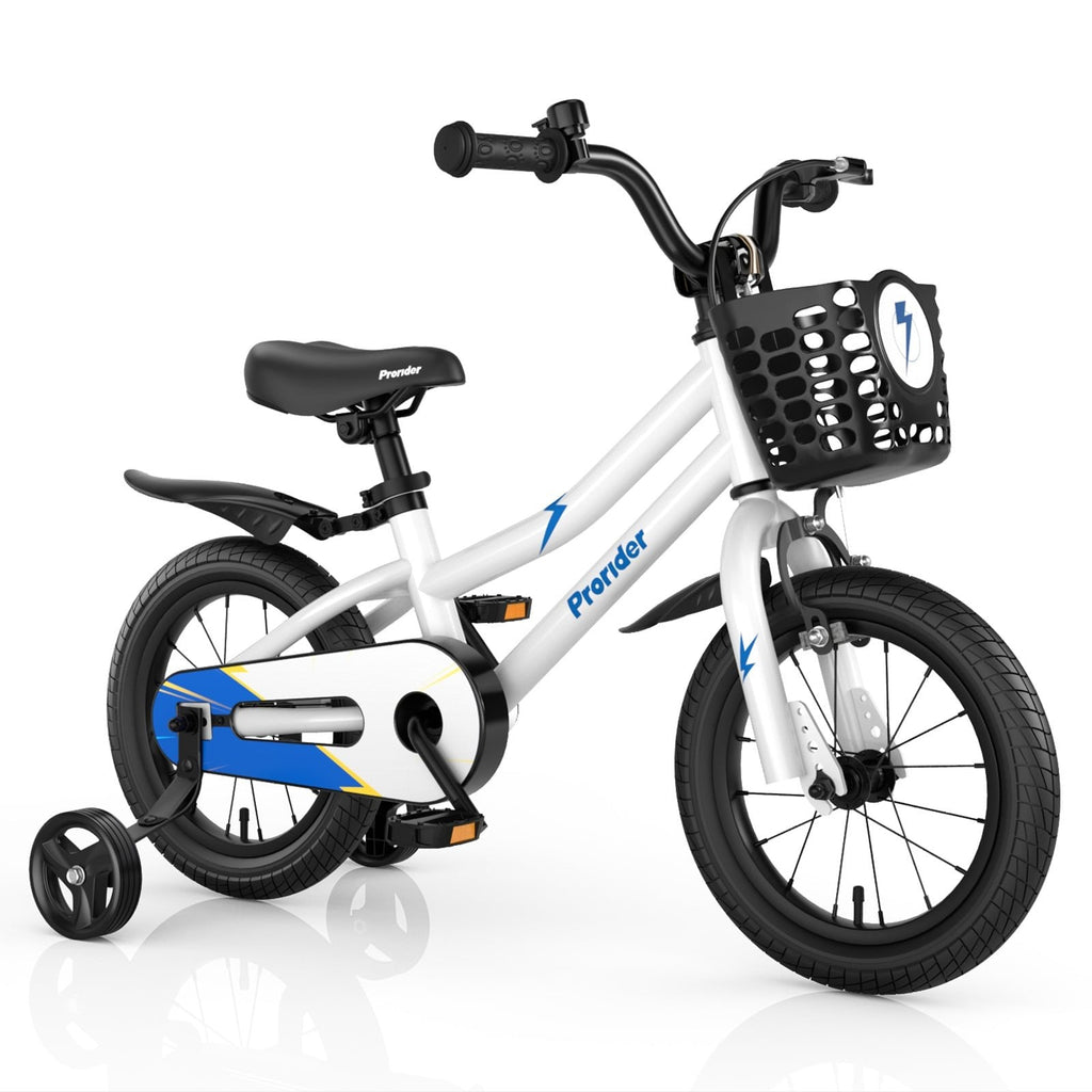 14 Inch Kids Bike with 2 Training Wheels and Basket for Ages 3 to 5, White