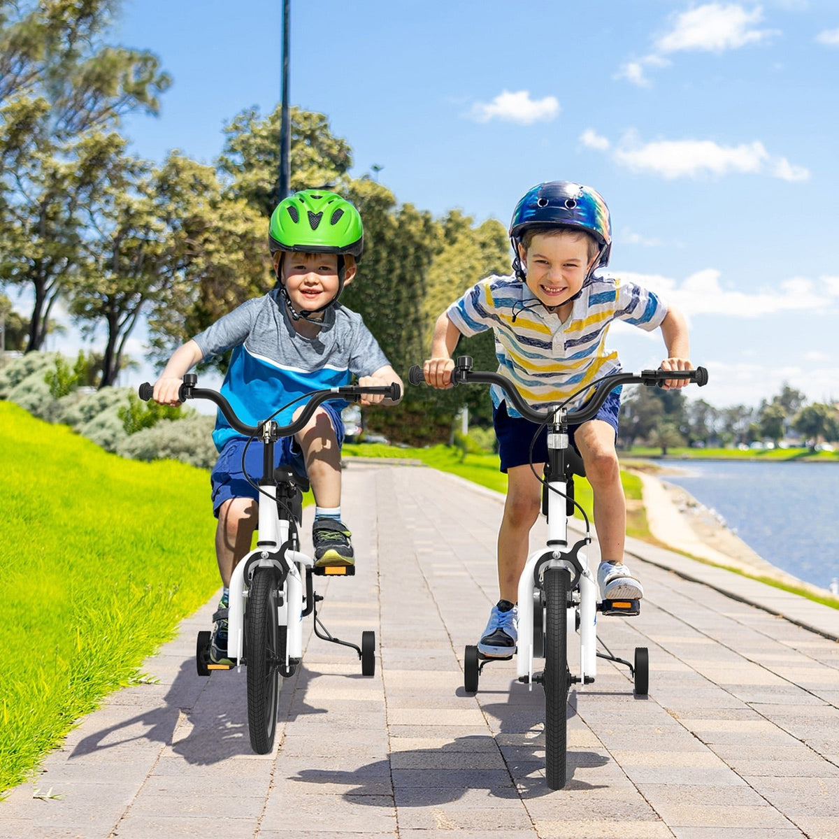 14 Inch Kids Bike with 2 Training Wheels and Basket for Ages 3 to 5, White