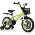 14 Inch Kids Bike with Detachable Training Wheels and Basket, Green