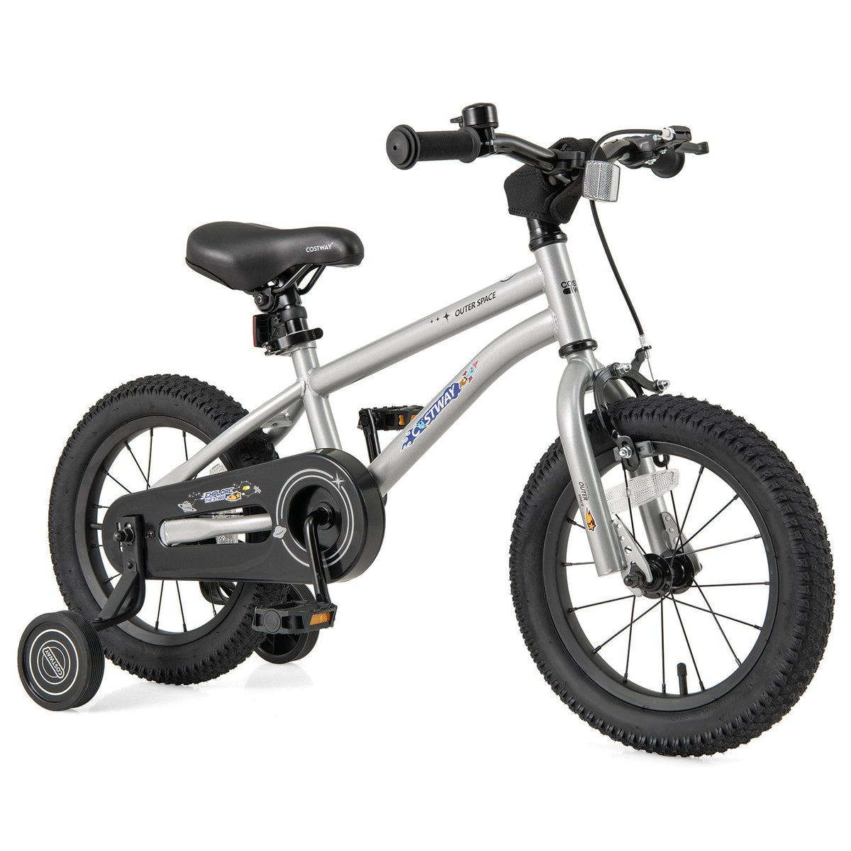 14 Inch Kids Bike with High Carbon Steel Frame and Training Wheels, Silver