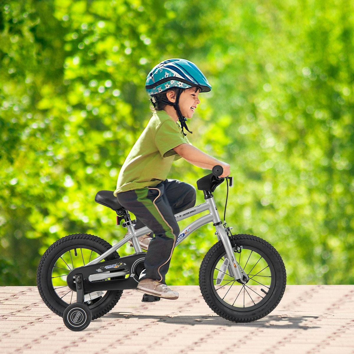 14 Inch Kids Bike with High Carbon Steel Frame and Training Wheels, Silver