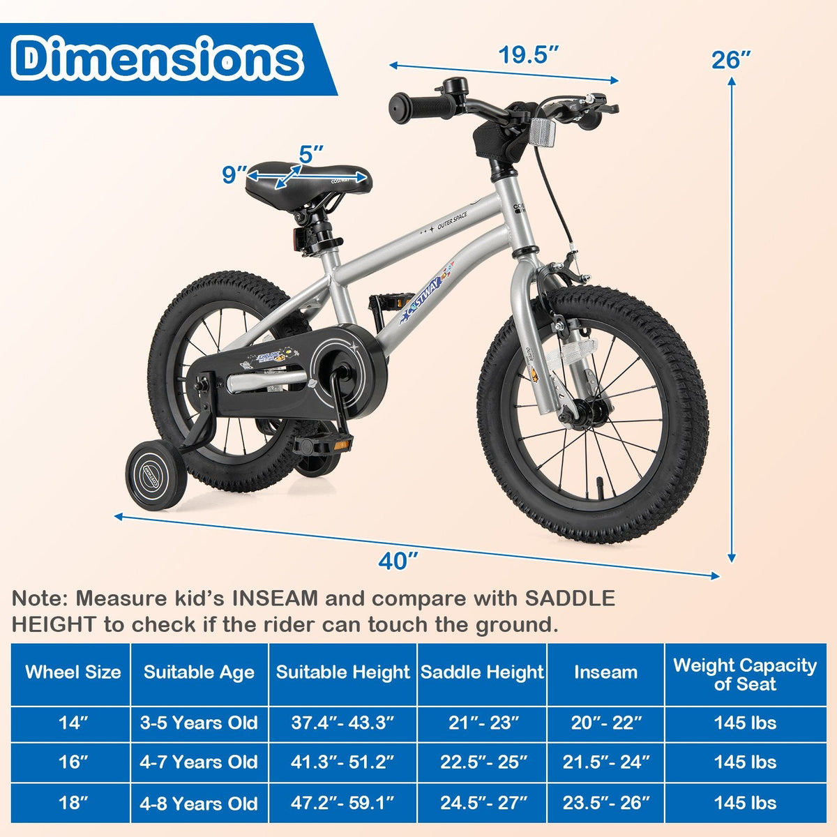 14 Inch Kids Bike with High Carbon Steel Frame and Training Wheels, Silver
