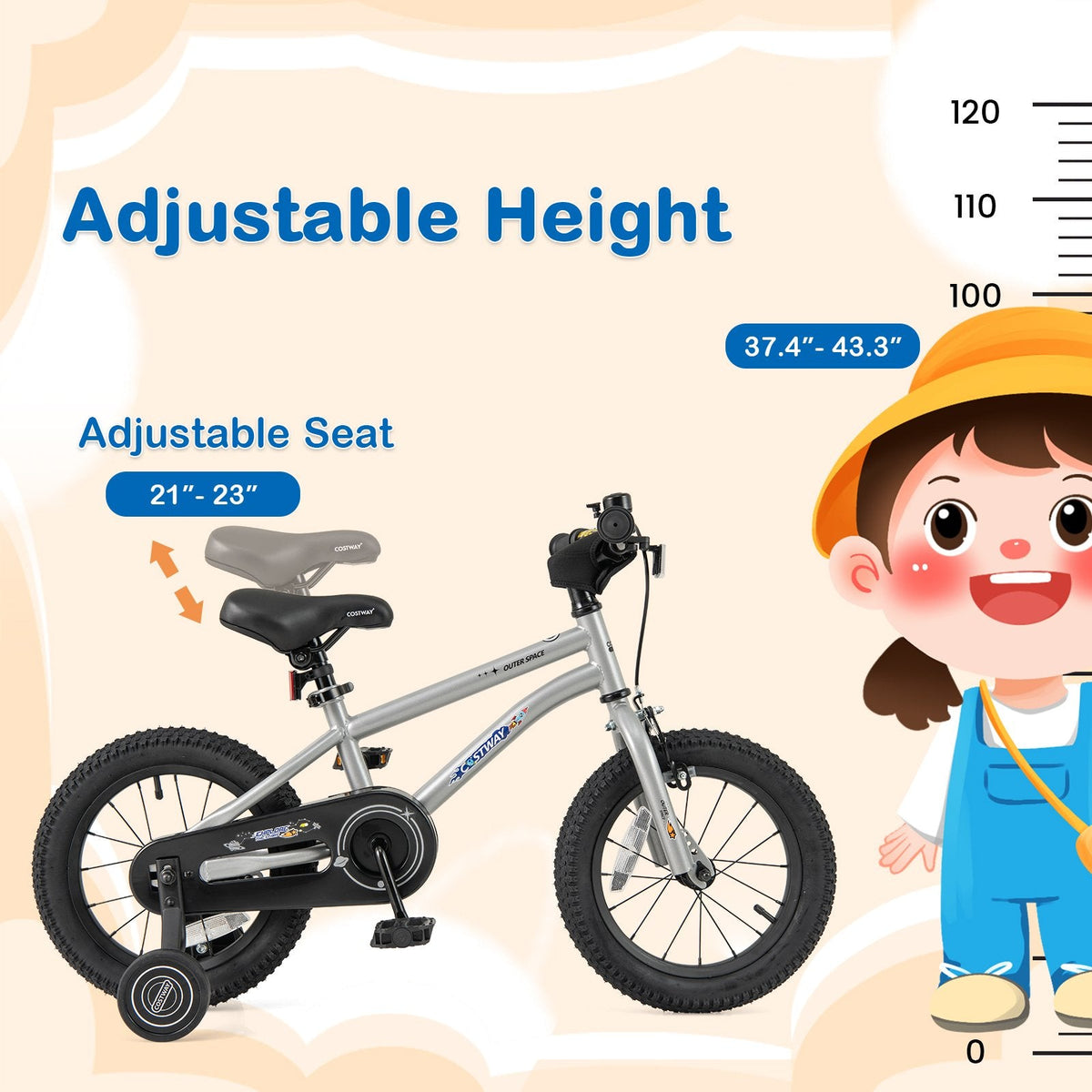 14 Inch Kids Bike with High Carbon Steel Frame and Training Wheels, Silver