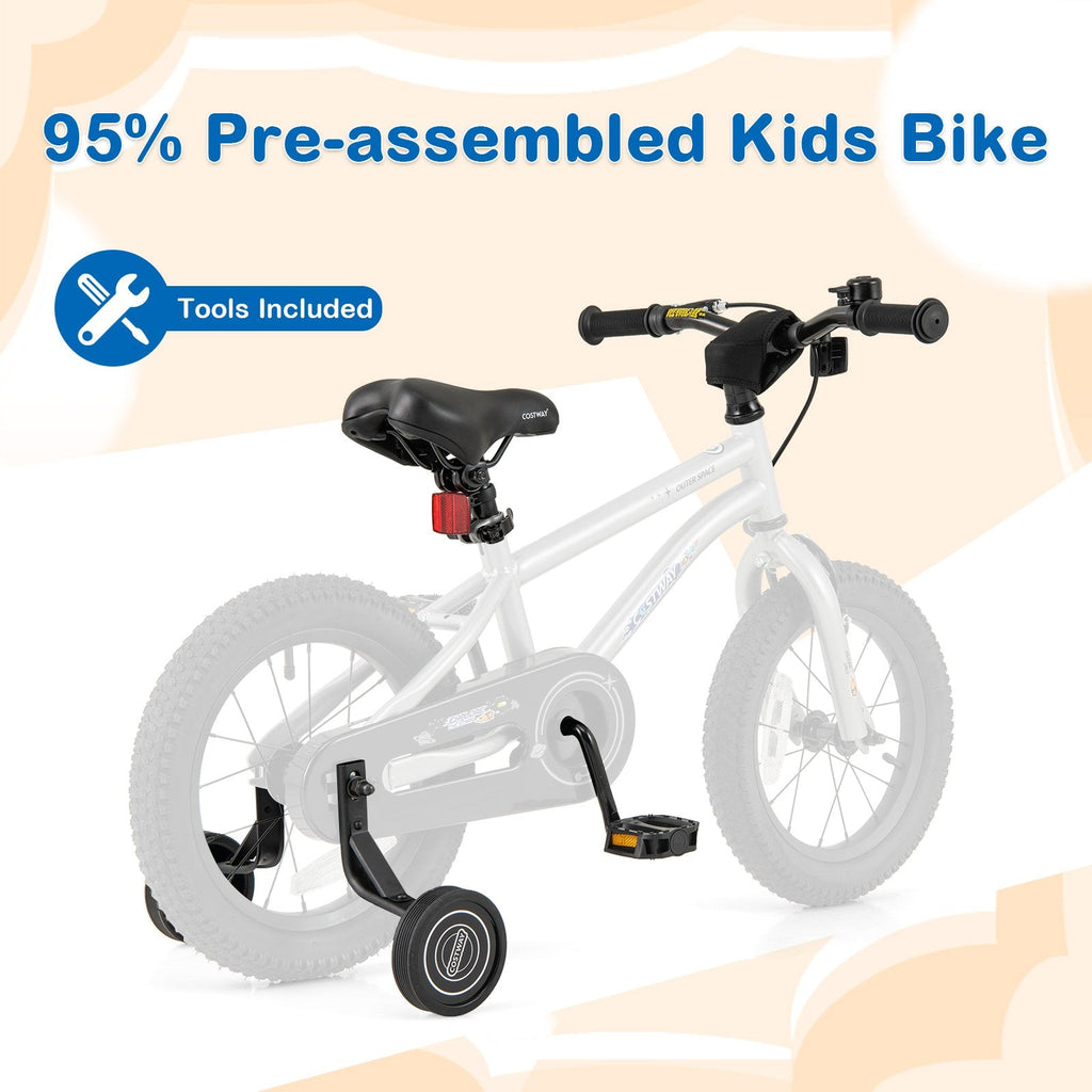 14 Inch Kids Bike with High Carbon Steel Frame and Training Wheels, Silver