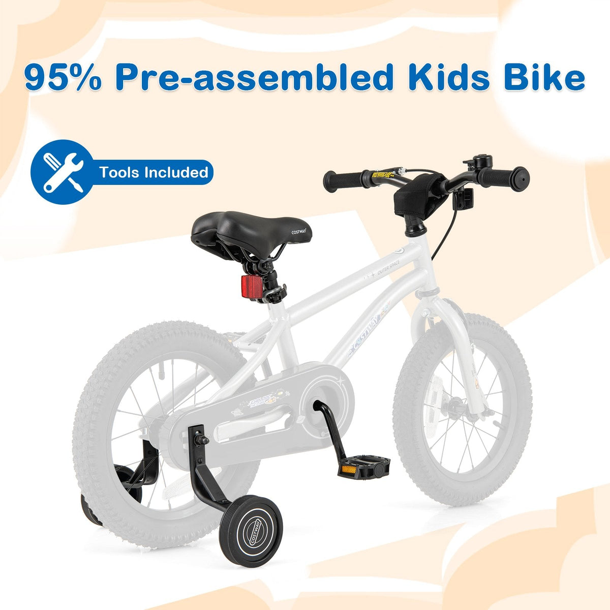 14 Inch Kids Bike with High Carbon Steel Frame and Training Wheels, Silver