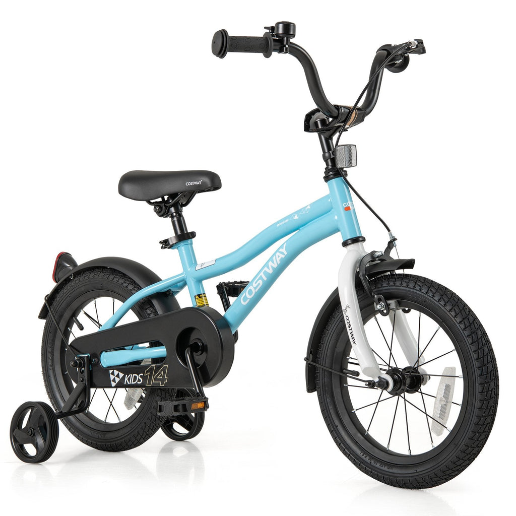 14 Inch Kids Bike with Reflectors, Bell and Detachable Training Wheels, Light Blue