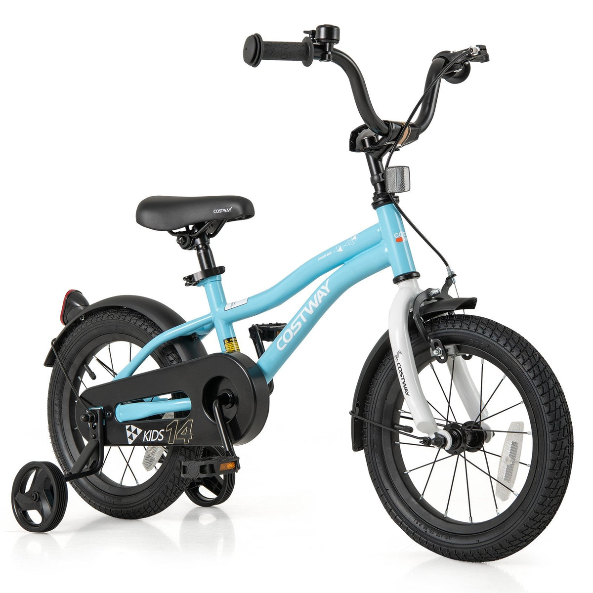 14 Inch Kids Bike with Reflectors, Bell and Detachable Training Wheels, Light Blue