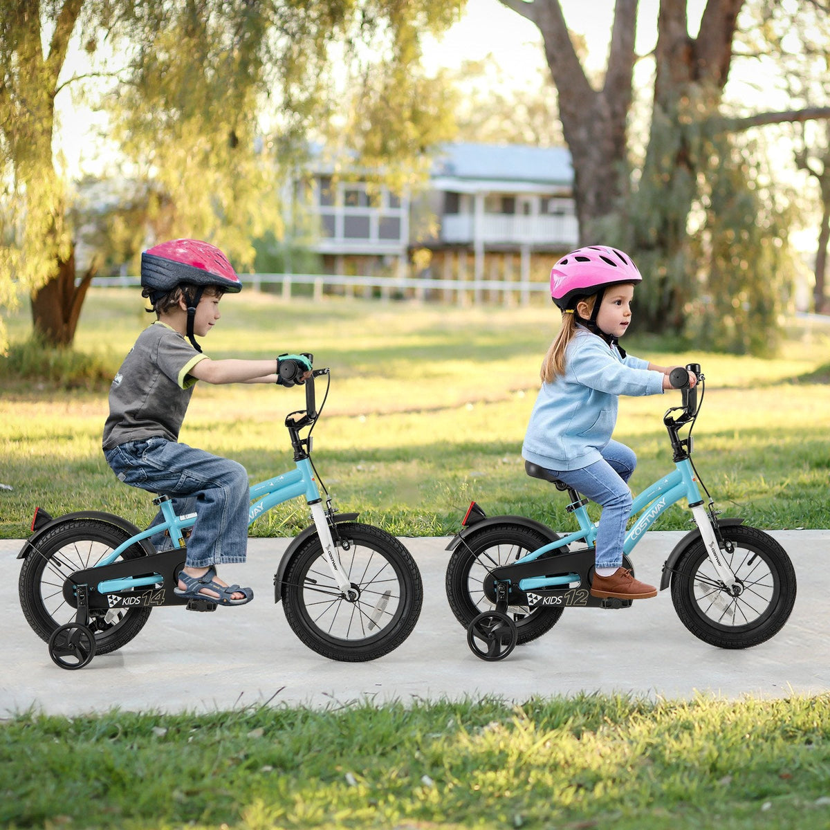 14 Inch Kids Bike with Reflectors, Bell and Detachable Training Wheels, Light Blue