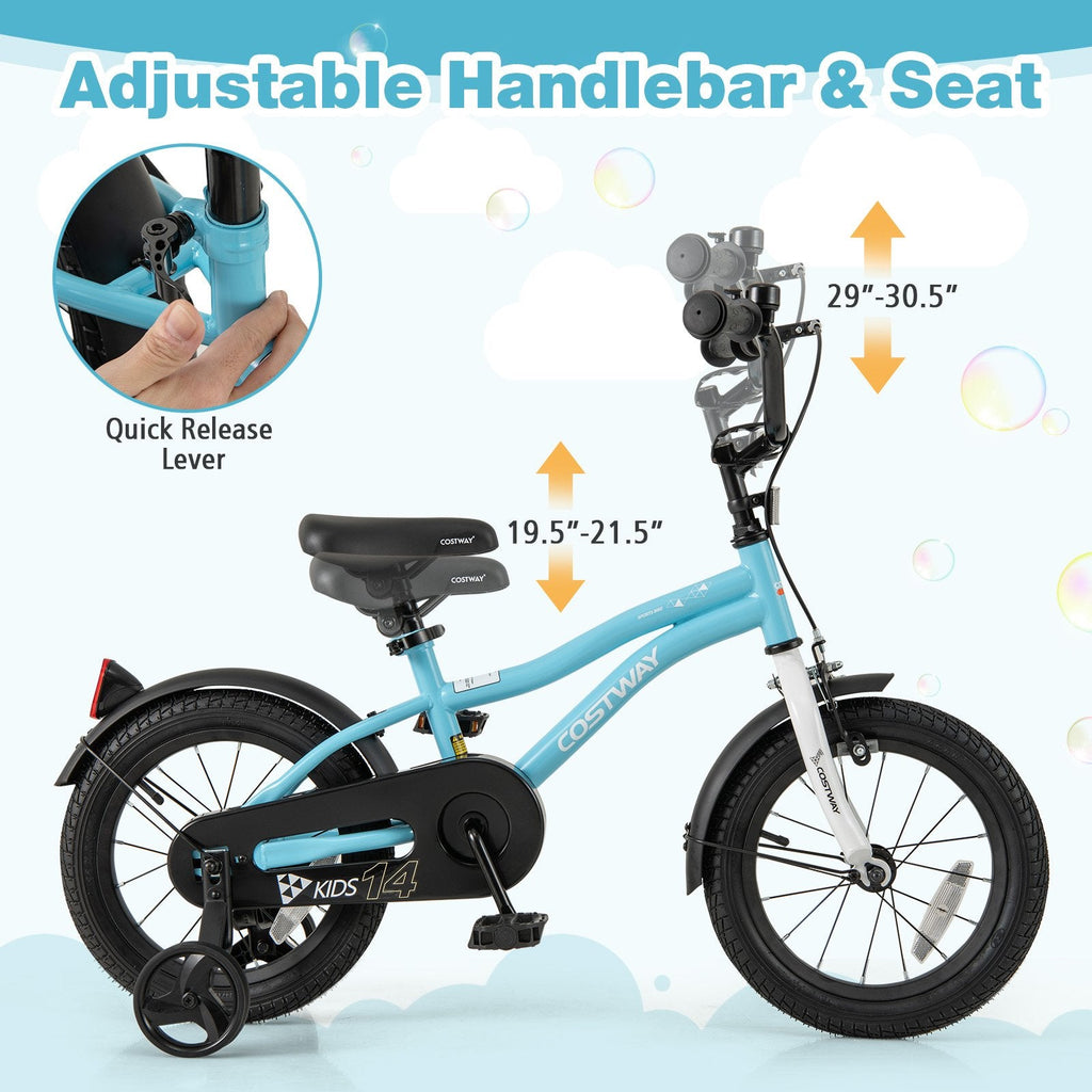 14 Inch Kids Bike with Reflectors, Bell and Detachable Training Wheels, Light Blue