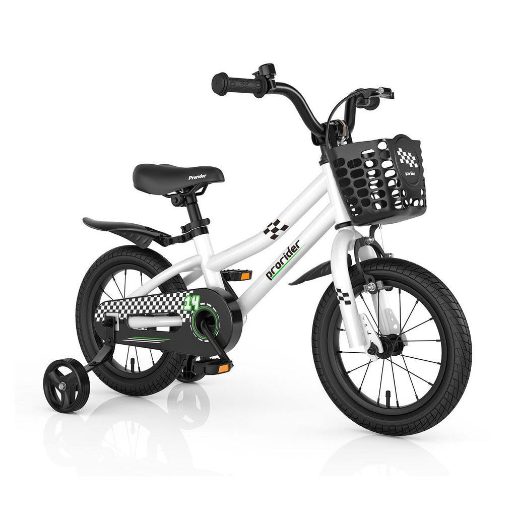 14 Inch Kids Bike with 2 Training Wheels and Basket for Ages 3 to 5, Black and White
