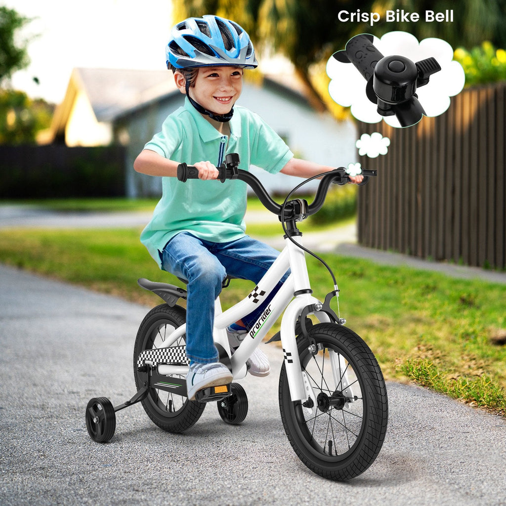 14 Inch Kids Bike with 2 Training Wheels and Basket for Ages 3 to 5, Black and White
