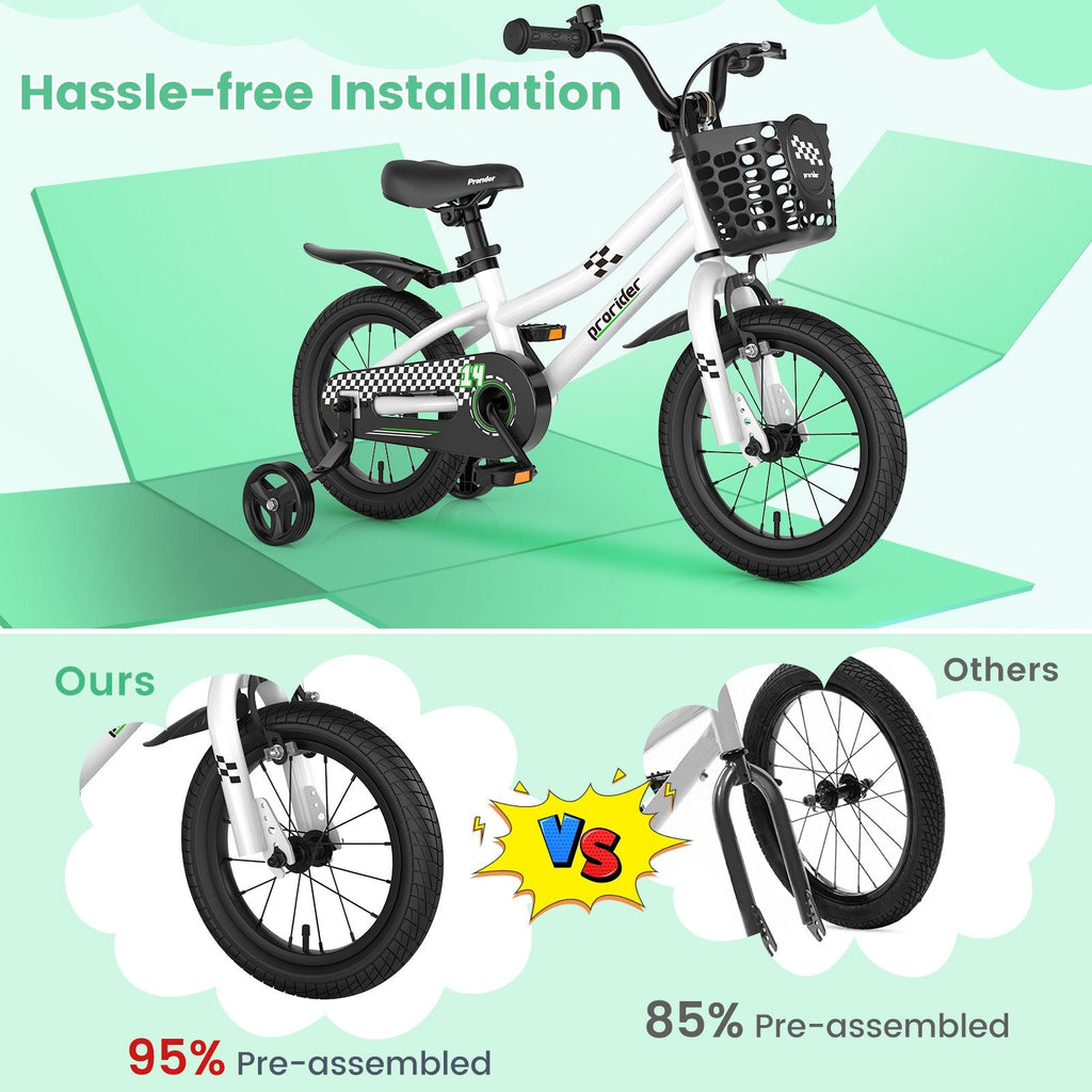 14 Inch Kids Bike with 2 Training Wheels and Basket for Ages 3 to 5, Black and White