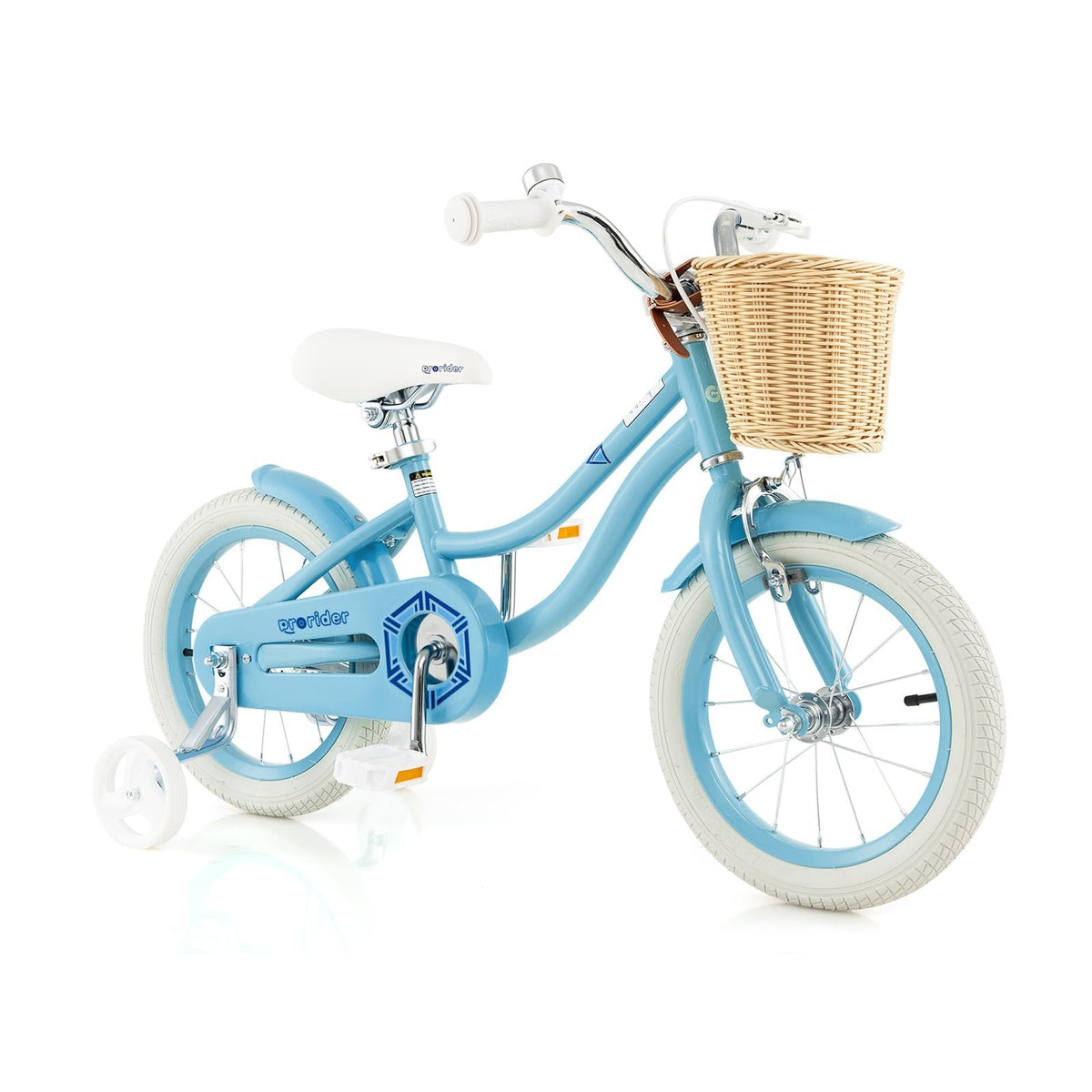 14 Inch Kids Bike with Wicker Basket and Removable Training Wheels, Blue