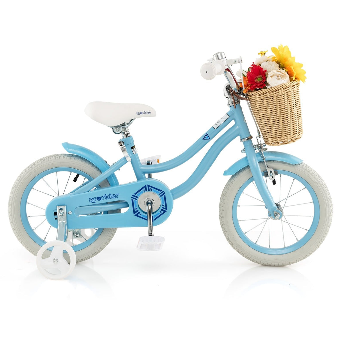 14 Inch Kids Bike with Wicker Basket and Removable Training Wheels, Blue