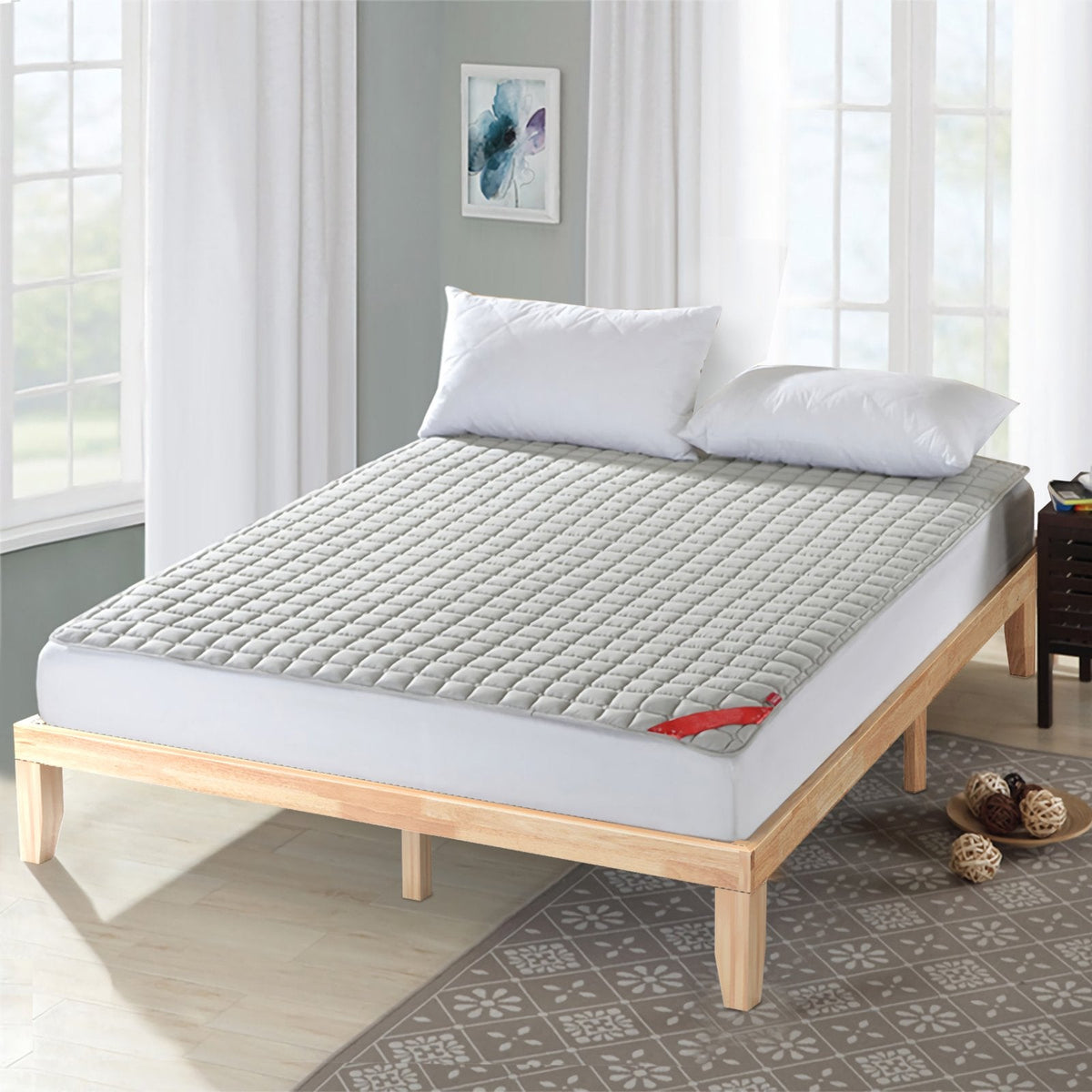 14 Inch King Size Wood Platform Bed Frame with 14 Bar Slat Support, Natural