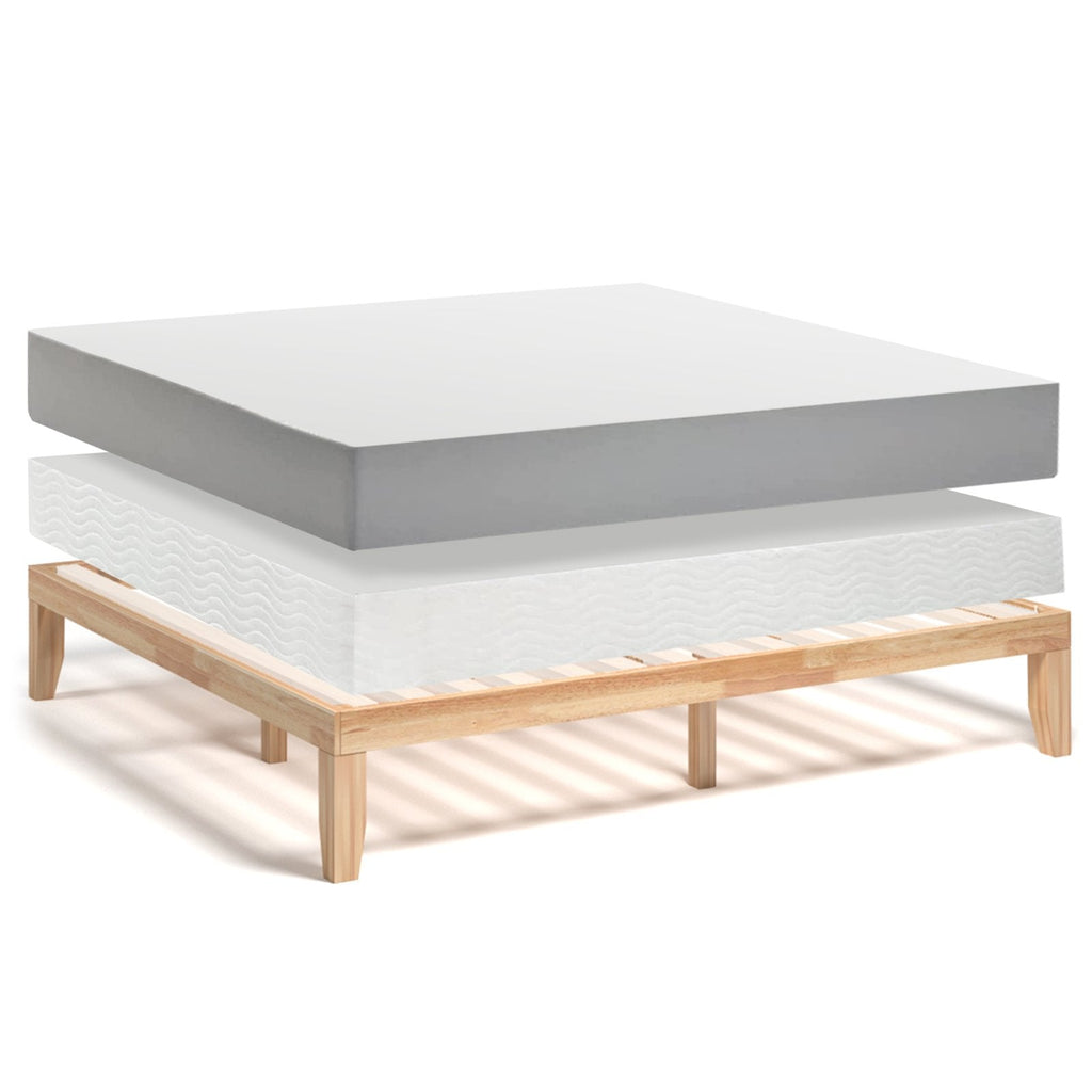 14 Inch King Size Wood Platform Bed Frame with 14 Bar Slat Support, Natural