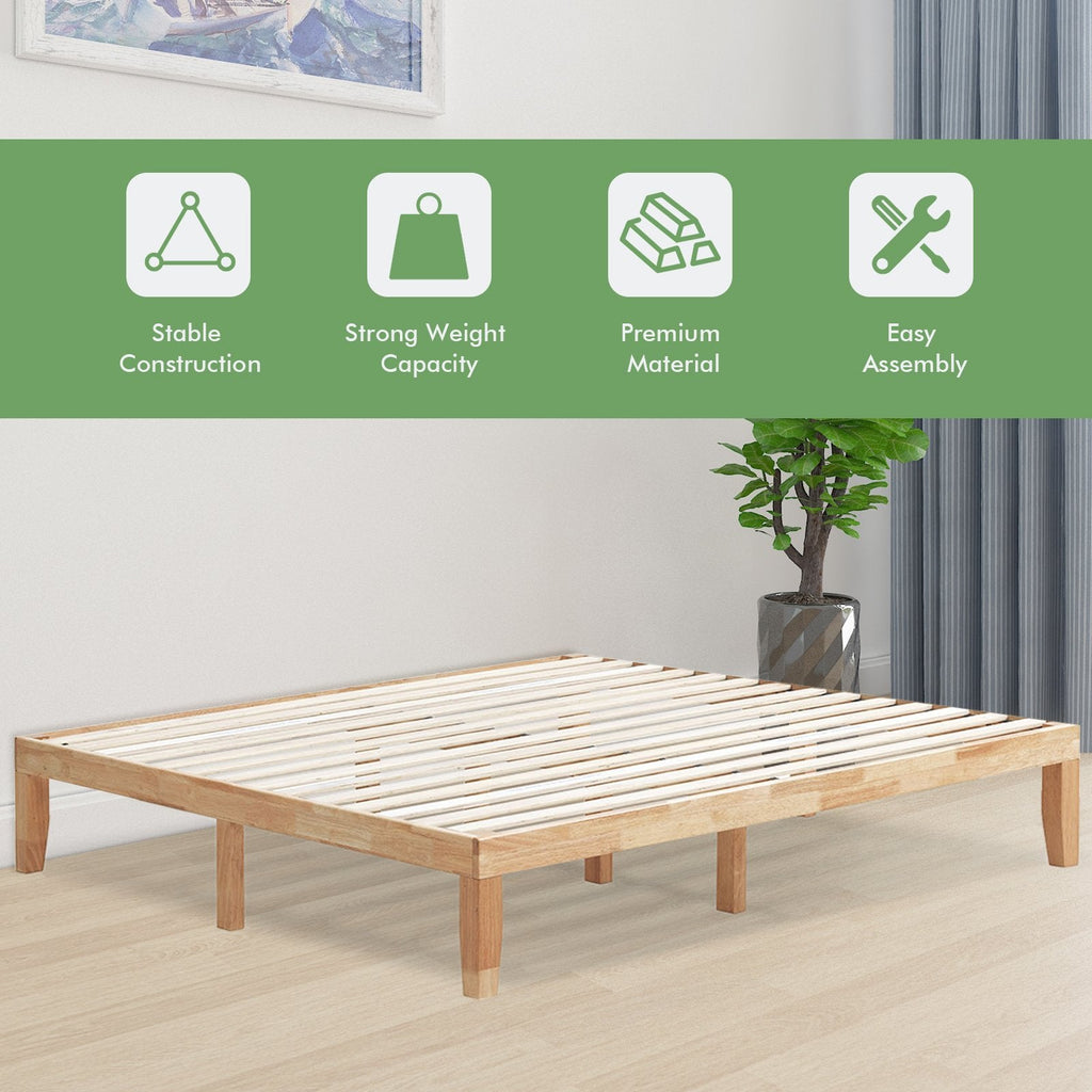 14 Inch King Size Wood Platform Bed Frame with 14 Bar Slat Support, Natural