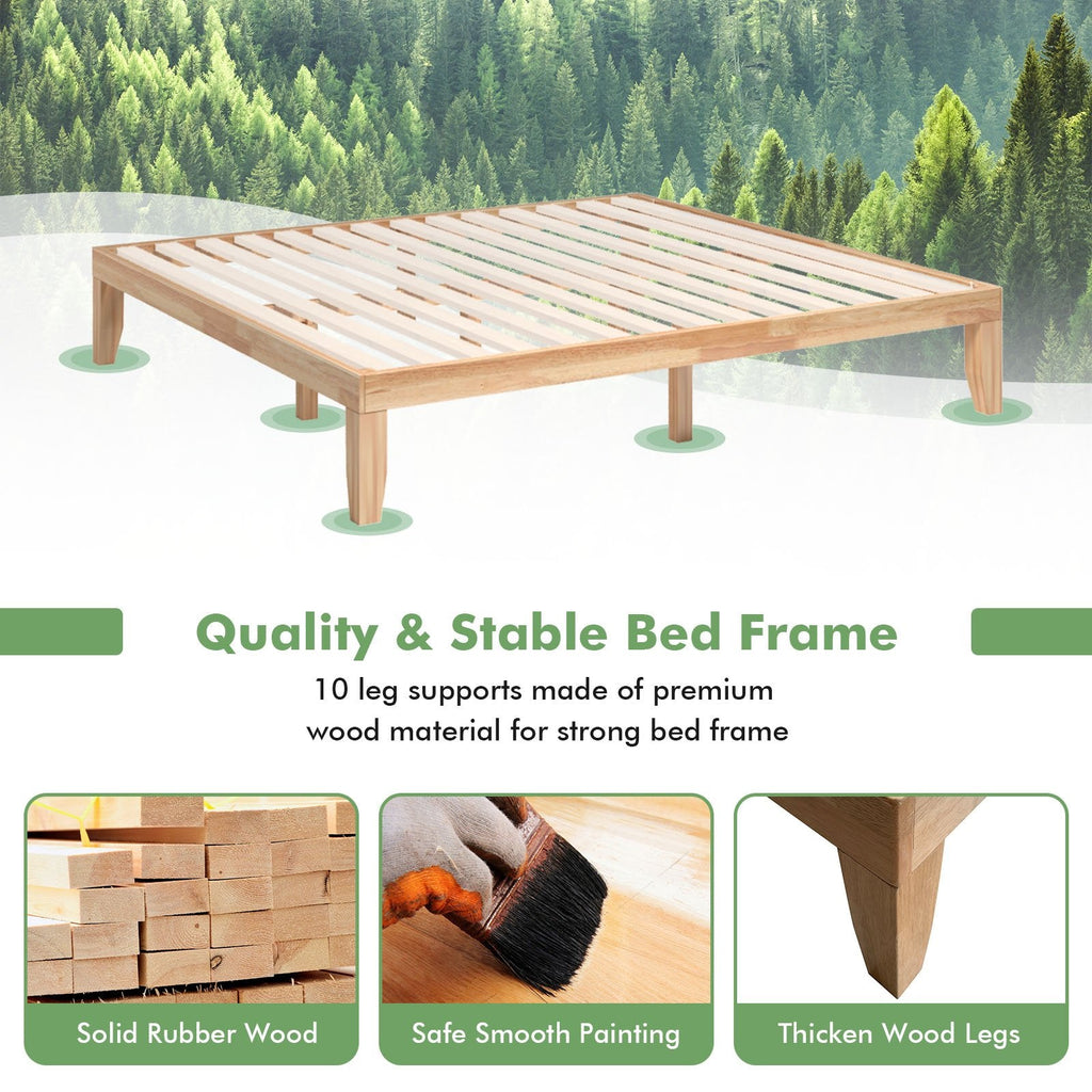 14 Inch King Size Wood Platform Bed Frame with 14 Bar Slat Support, Natural