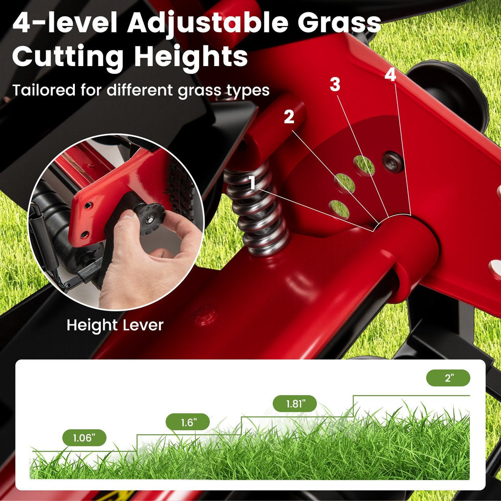 14 Inch Push Lawn Mower with 5 Steel Blades and Grass Catcher Bag-Red