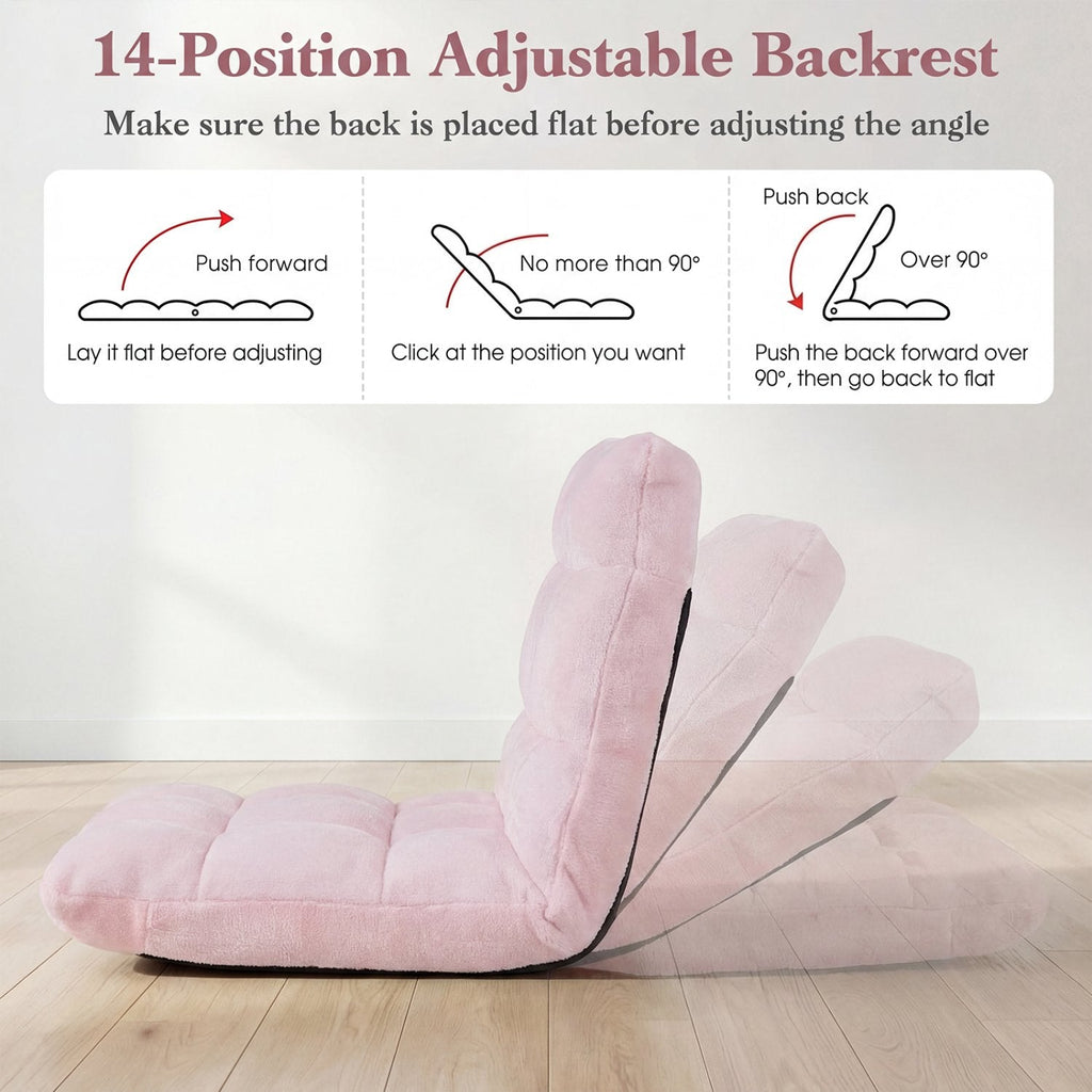 14-Position Adjustable Cushioned Floor Chair-Light Pink