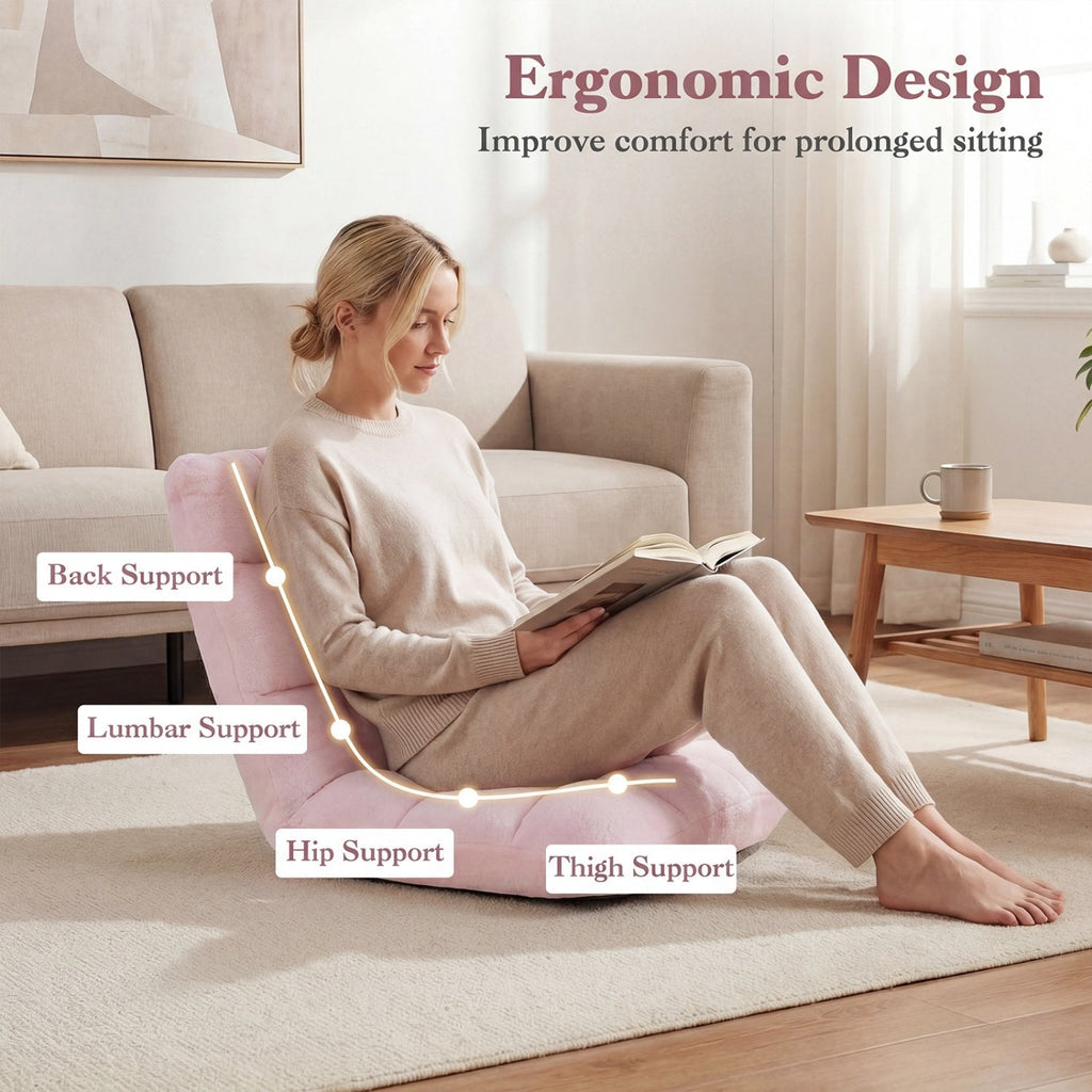 14-Position Adjustable Cushioned Floor Chair-Light Pink