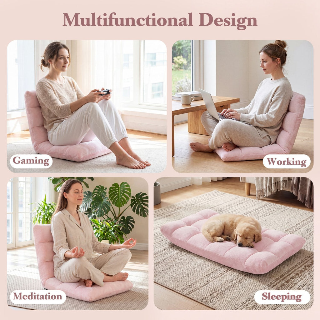 14-Position Adjustable Cushioned Floor Chair-Light Pink