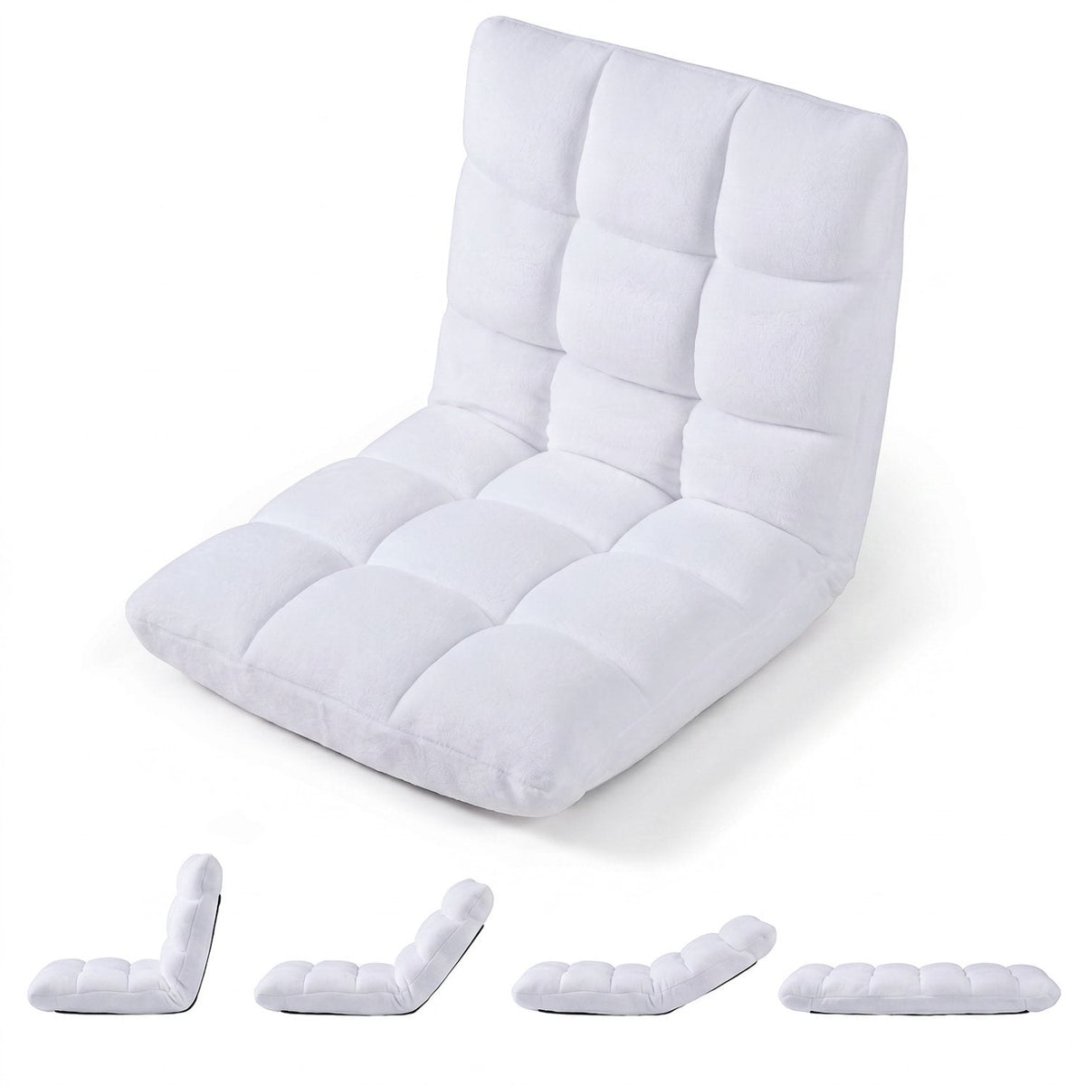 14-Position Adjustable Cushioned Floor Chair-White