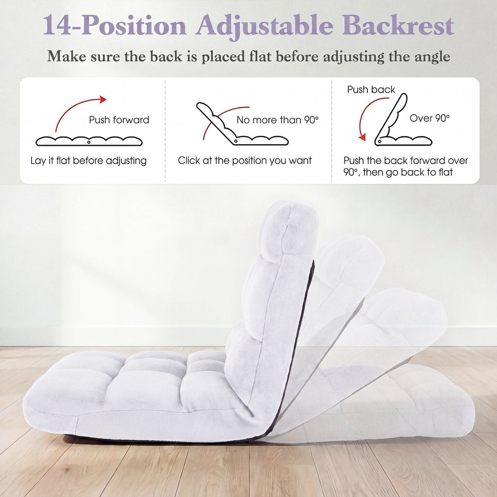 14-Position Adjustable Cushioned Floor Chair-White