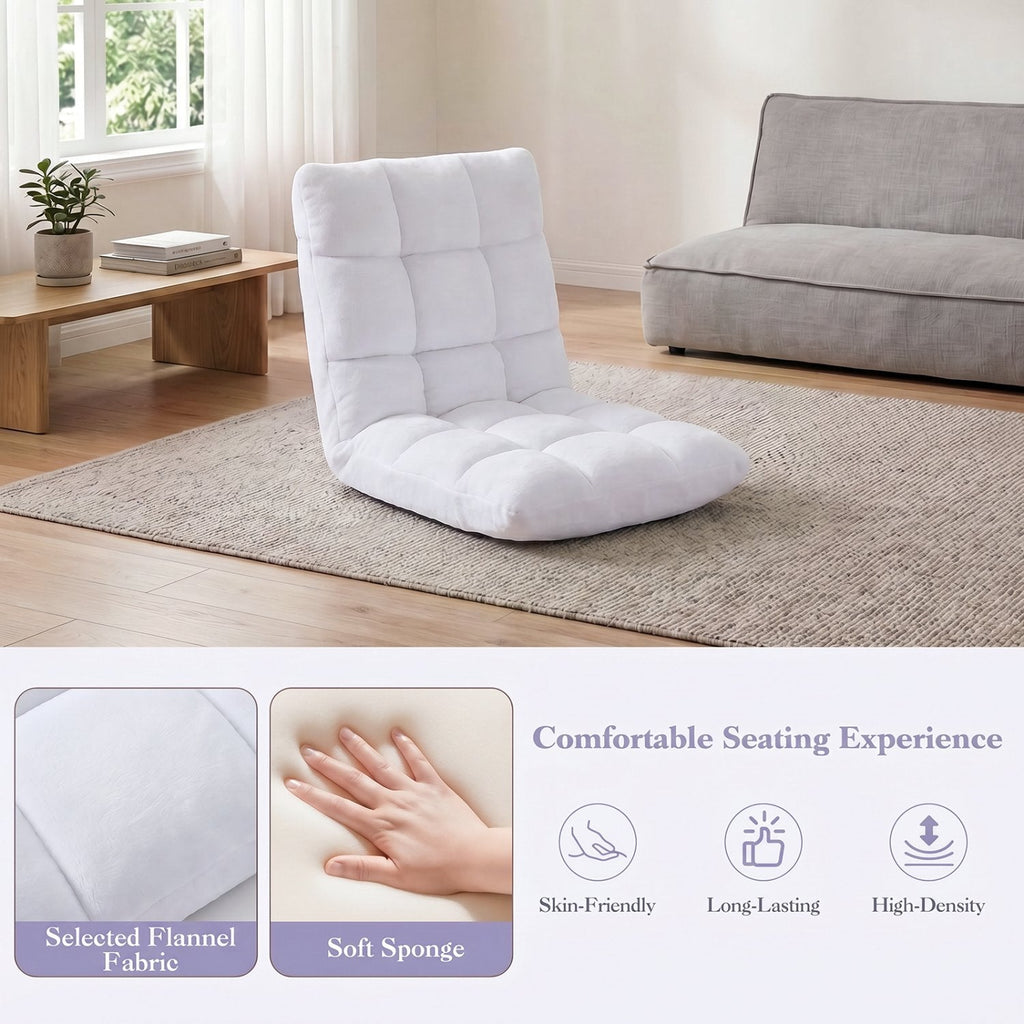 14-Position Adjustable Cushioned Floor Chair-White