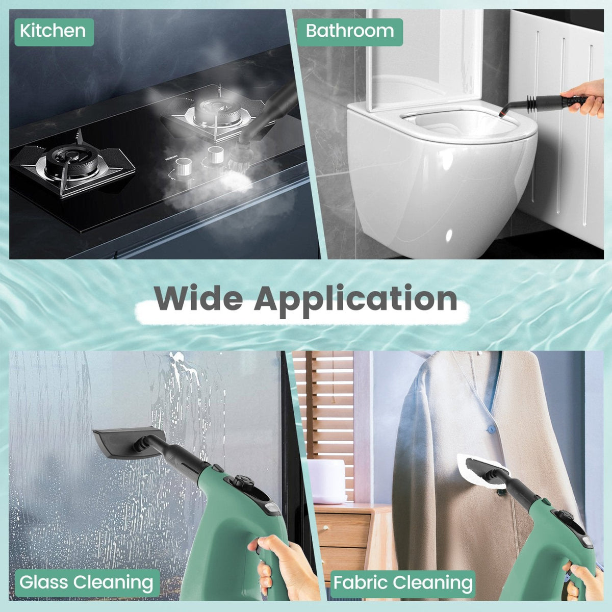 1400W Handheld Steam Cleaner with 14-Piece Accessory Kit and Child Lock-Green