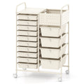 14-Drawer Rolling Storage Cart with Metal Tabletop and Pegboard-White