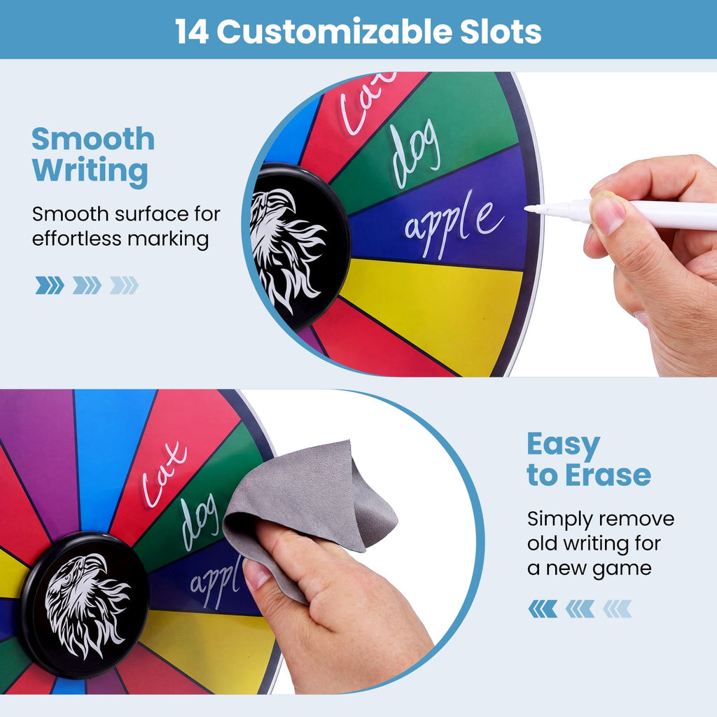 14 Slots Spin Wheel with Blackboard Marker-Multicolor