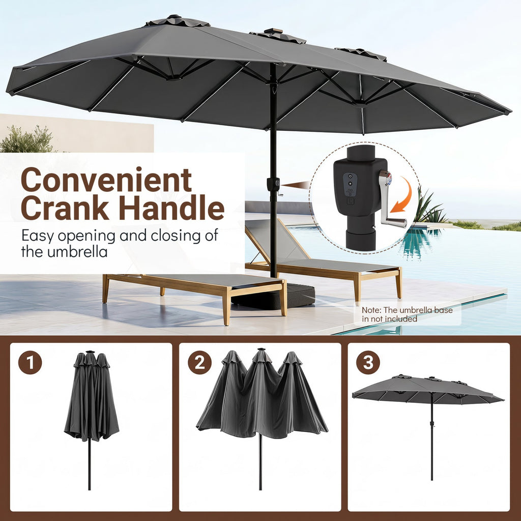 15.5FT Extra-Large Patio Umbrella 12 Reinforced Metal Ribs-Gray