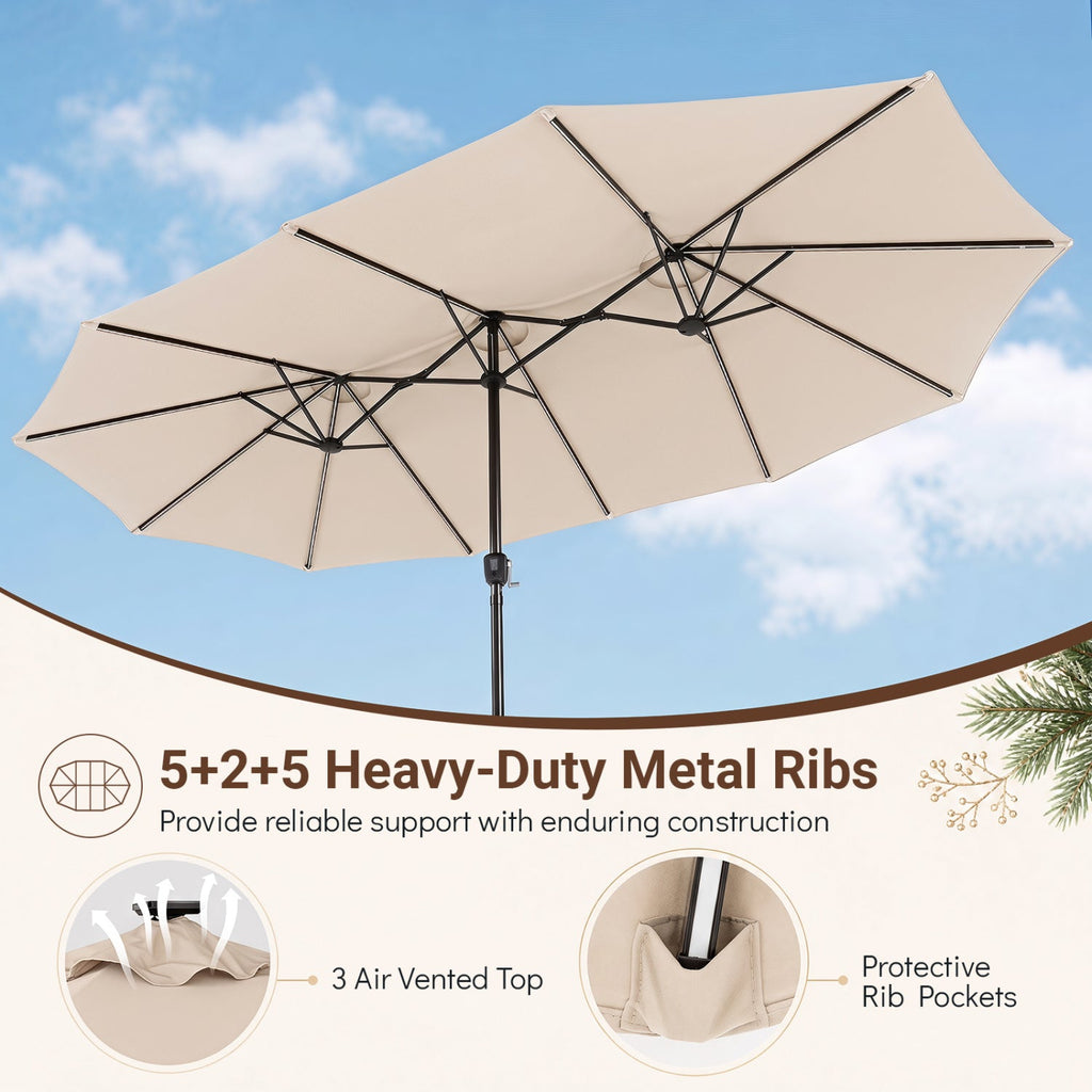 15.5FT Extra-Large Patio Umbrella with Base 12 Reinforced Ribs-Beige