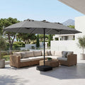 15.5FT Extra-Large Patio Umbrella with Base 12 Reinforced Ribs-Gray