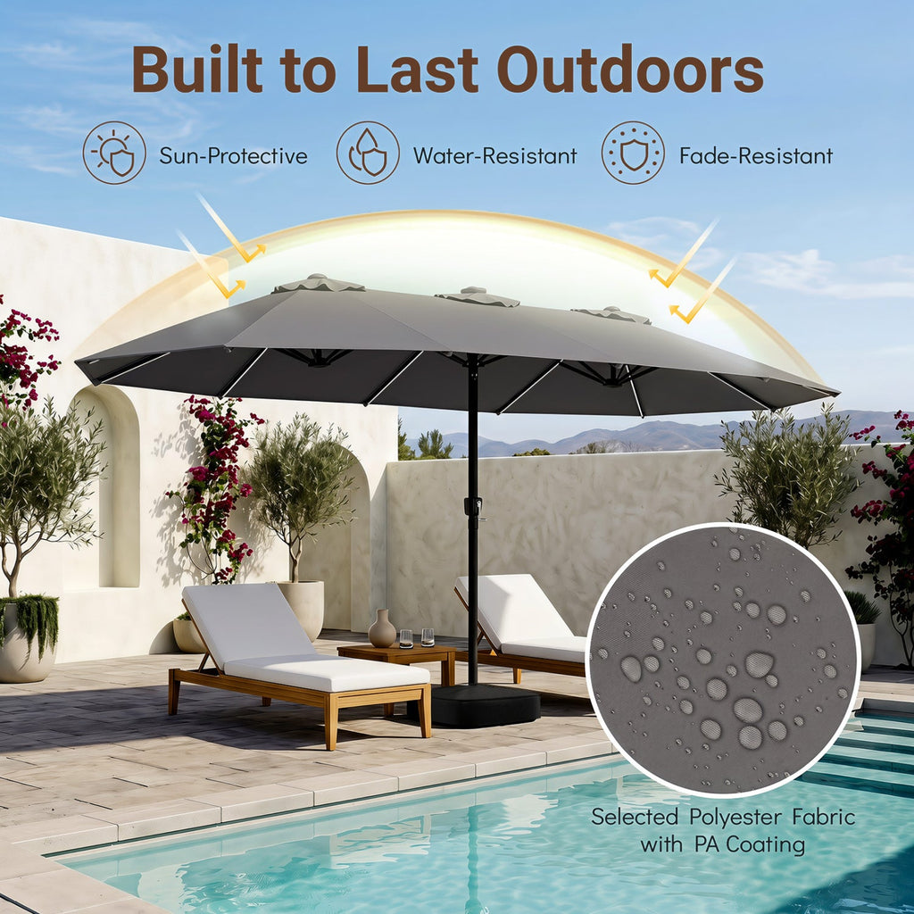 15.5FT Extra-Large Patio Umbrella with Base 12 Reinforced Ribs-Gray